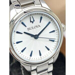 Bulova Women's Watch 96L285 Quartz White Blue Dial Silver Stainless Stee…